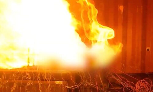 A battery fire re-enactment to show the dangers of what happens when they are crushed or damaged in bins