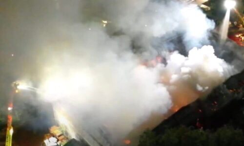 Plumes of smoke coming from a battery fire in Herne Hill, London