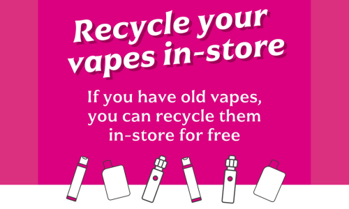 Text:Recycle your vapes in store Retailers Vape communications tool kit cover