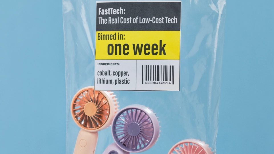 a pale skinned hand holding a clear plastic bag with some minifans in with writing saying "one week" on it