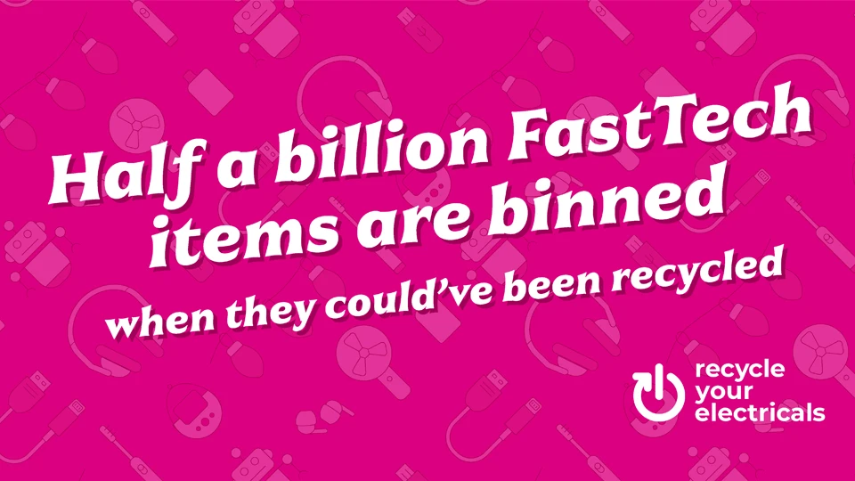 writing saying "half a billion fastTech items are binned"